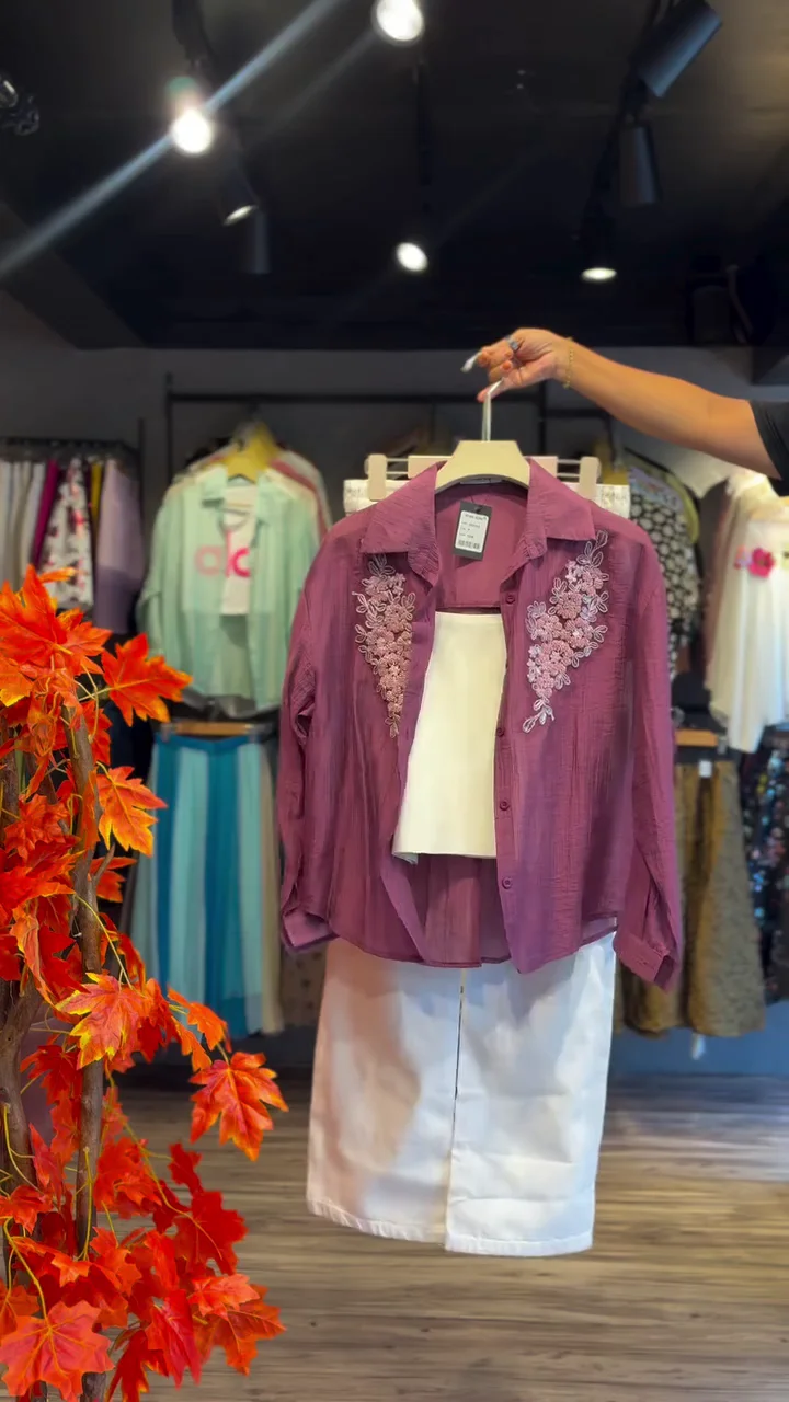 Plum Grace Embroidered Layered Shirt Set