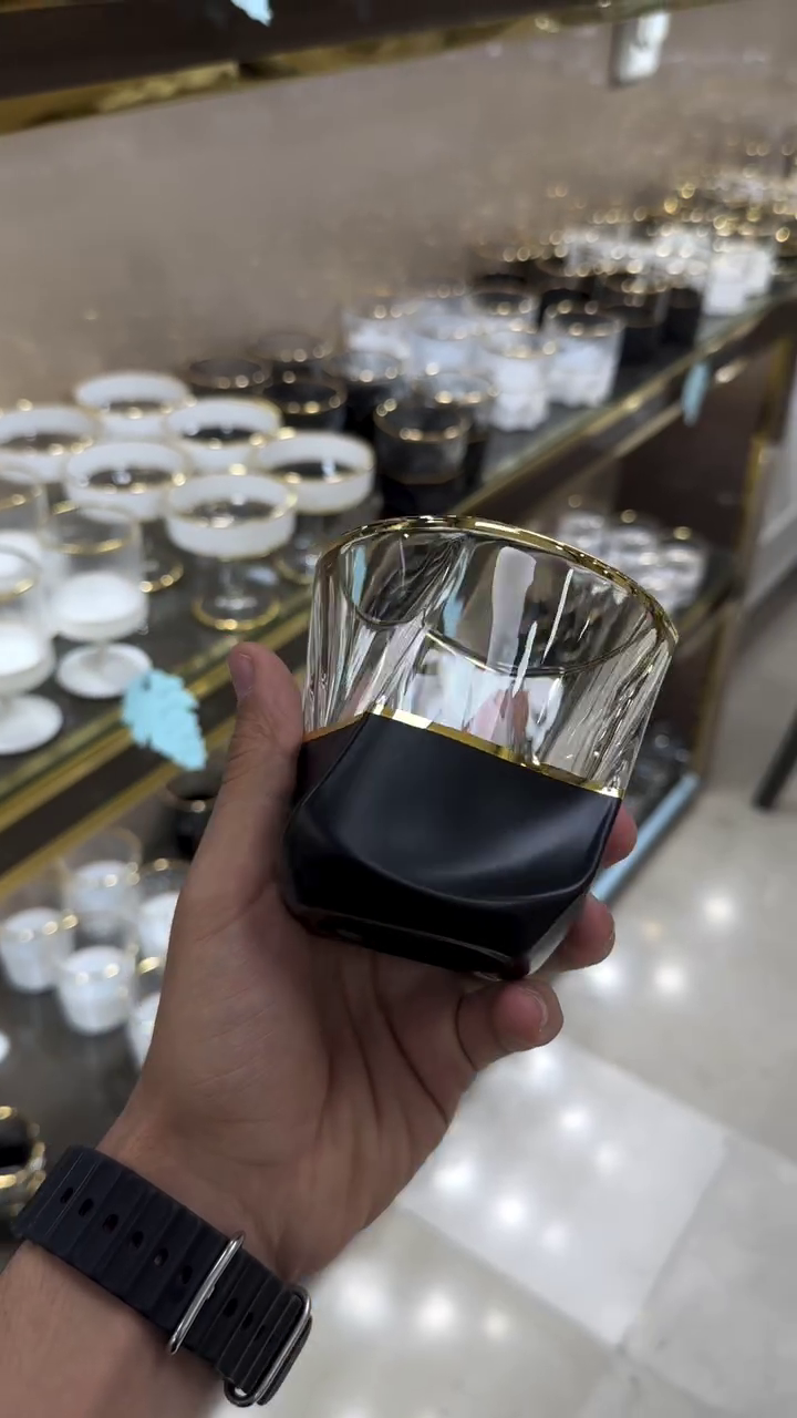 Royal Noir Gold-Rim Luxury Glass Tumbler Set