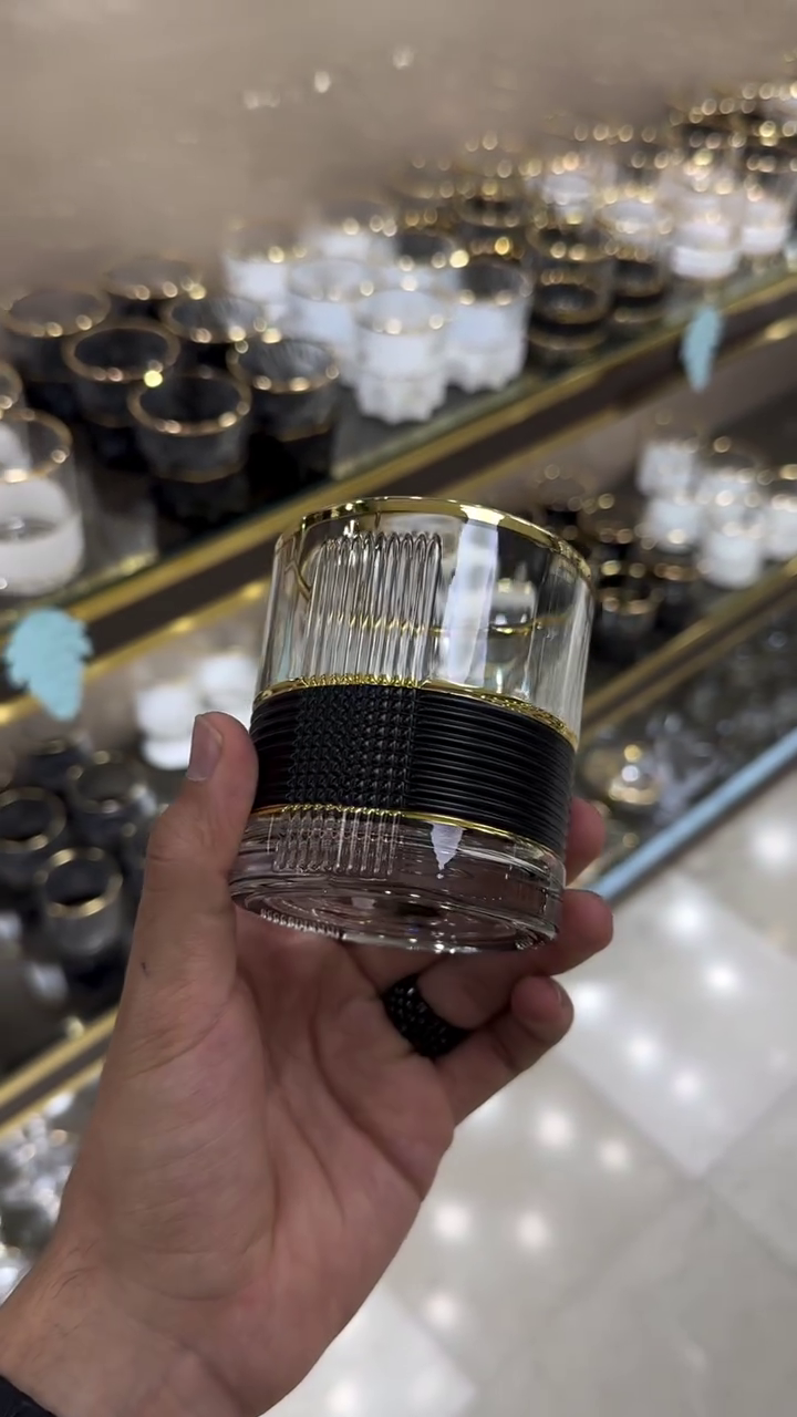Midnight Luxe Gold-Rim Ribbed Glass Tumbler