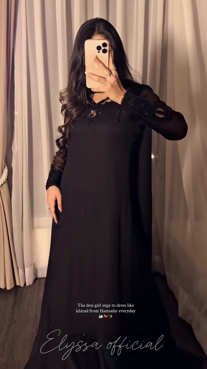Midnight Elegance Embroidered Abaya Set – Luxury Modest Evening Outfit