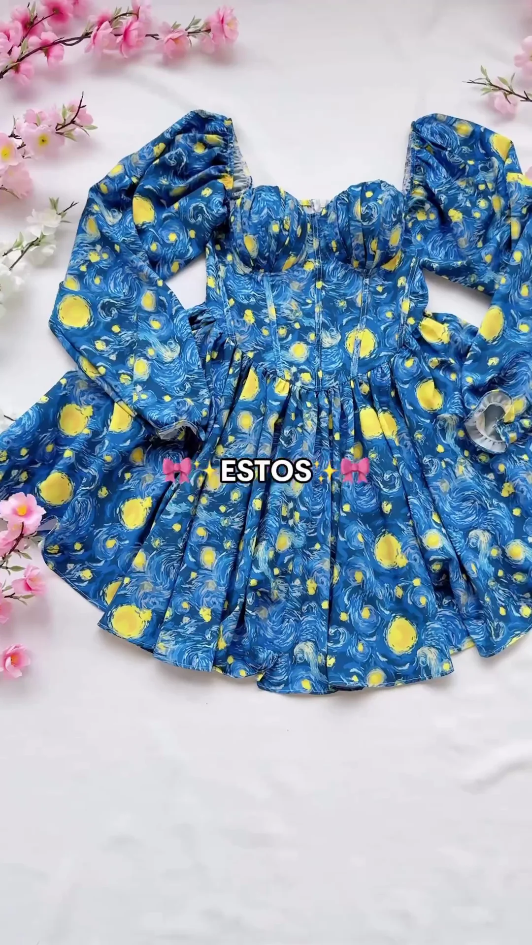 Starry Night Corset Dress | Artistic Puff Sleeve Flowy Mini Dress