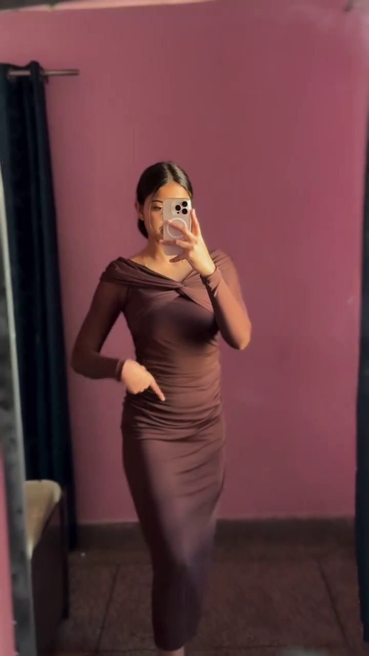 Mocha Elegance Ruched Bodycon Dress