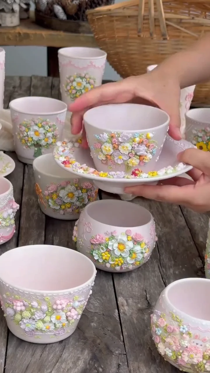 Premium Handmade Floral Embossed Ceramic Tea Cup & Saucer Set | Luxury 3D Flower Coffee Mug Collection | Elegant Vintage Tea & Coffee Serveware for Home & Gifting